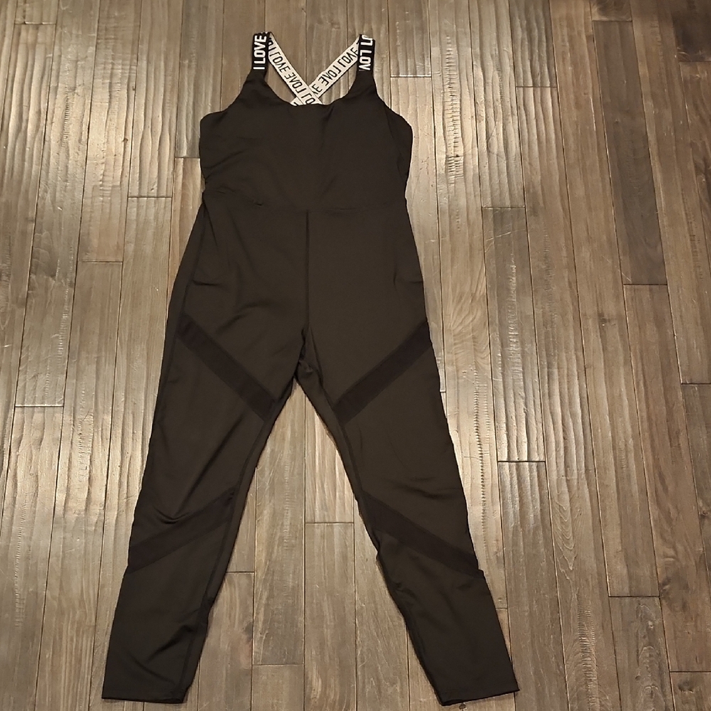 Shein Black Strappy Jumpsuit with Logo Elastic Straps